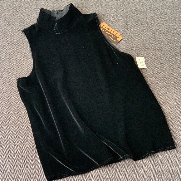 Black Velour Sleeveless Mock Neck Tank Top - Picture 1 of 17